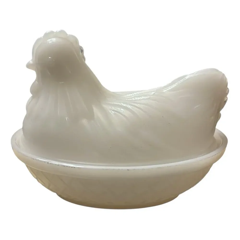 Vintage Hazel Atlas Milk Glass Hen on Nest Dish Small White 4.3